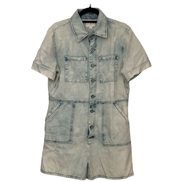 Umgee Women's Blue Denim Short Sleeve Romper Size M Casual Spring - Picture 2 of 6